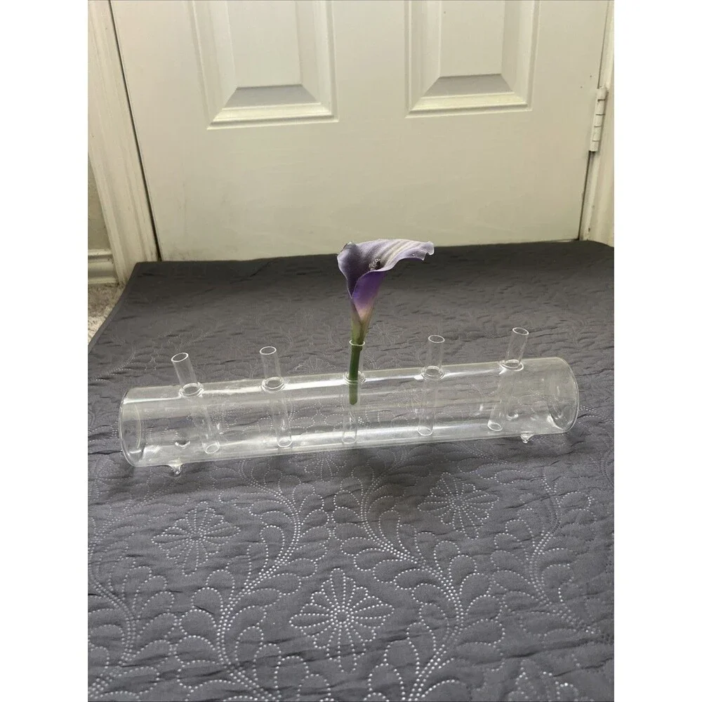 VTG 5-Hole Flute Tube Vase, Clear Blown Glass Flower Bud Succulent  Centerpiece